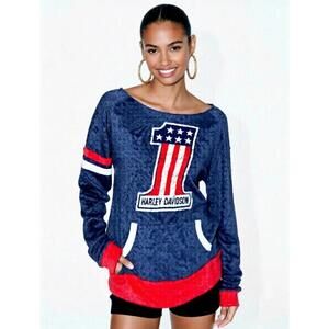 WI Milw Harley Davidson Museum mtorcycle  Sweatshirt Women Red White Blue Sz S